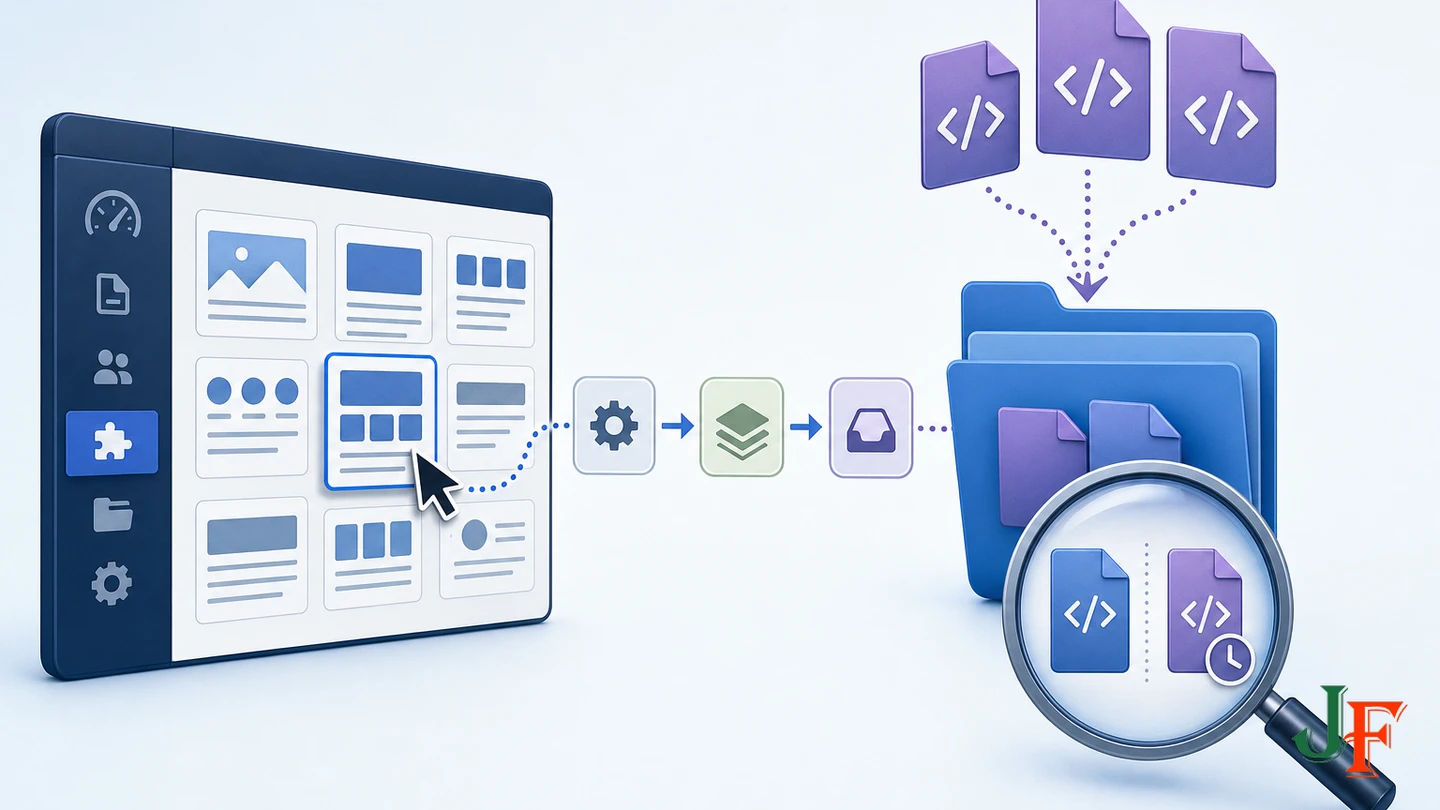 Administrator workflow copying selected layout files into a template folder for inspection while preserving an existing override.