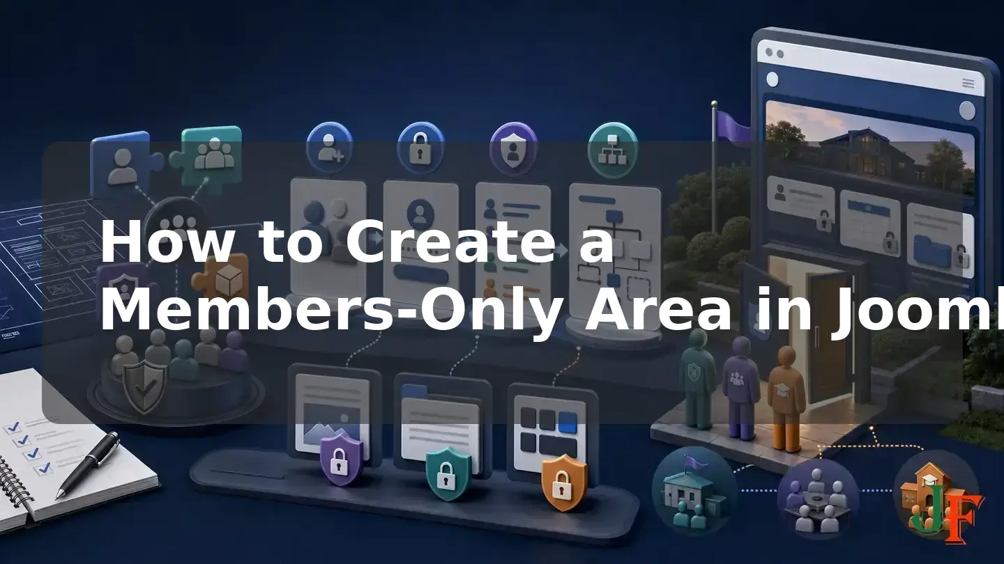 Wide conceptual illustration showing the connected stages and supporting elements involved in How to Create a Members-Only Area in Joomla.