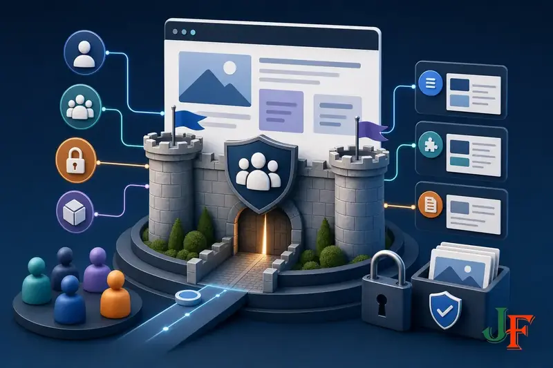 Conceptual editorial illustration representing How to Create a Members-Only Area in Joomla through a clear Joomla-focused visual metaphor.