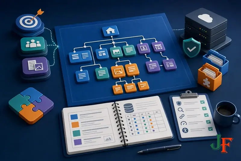 Conceptual editorial illustration representing How to Plan a Joomla Website Before You Start Building through a clear Joomla-focused visual metaphor.