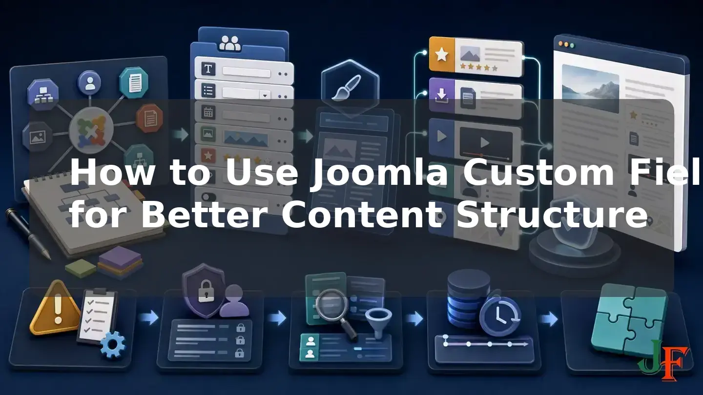 Wide conceptual illustration showing the connected stages and supporting elements involved in How to Use Joomla Custom Fields for Better Content Structure.