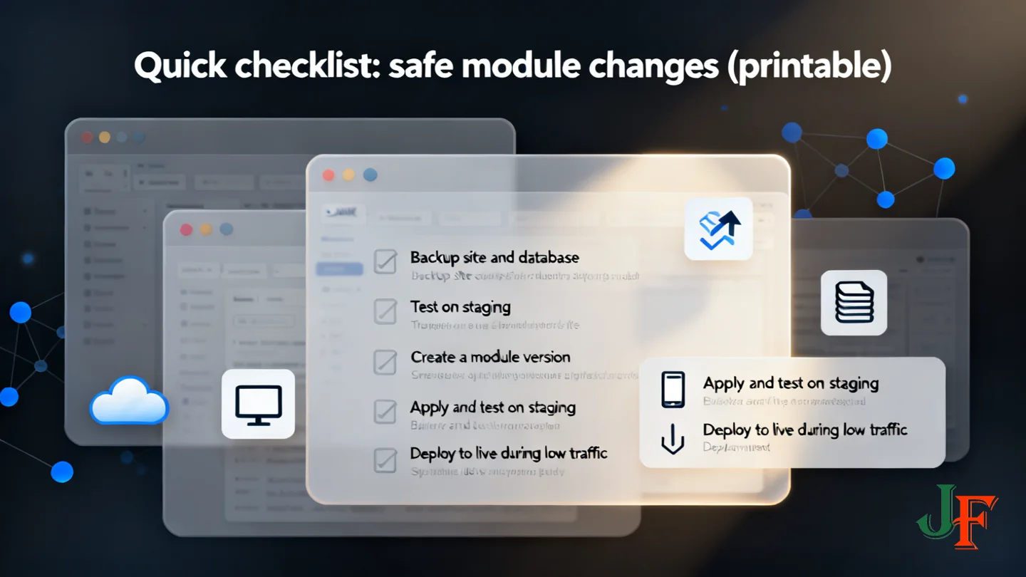 Quick Checklist Safe Module Changes Printable - Joomla 6 1 Module Versioning Step By Step Restore Troubleshooting Footer Hero Menu And Best