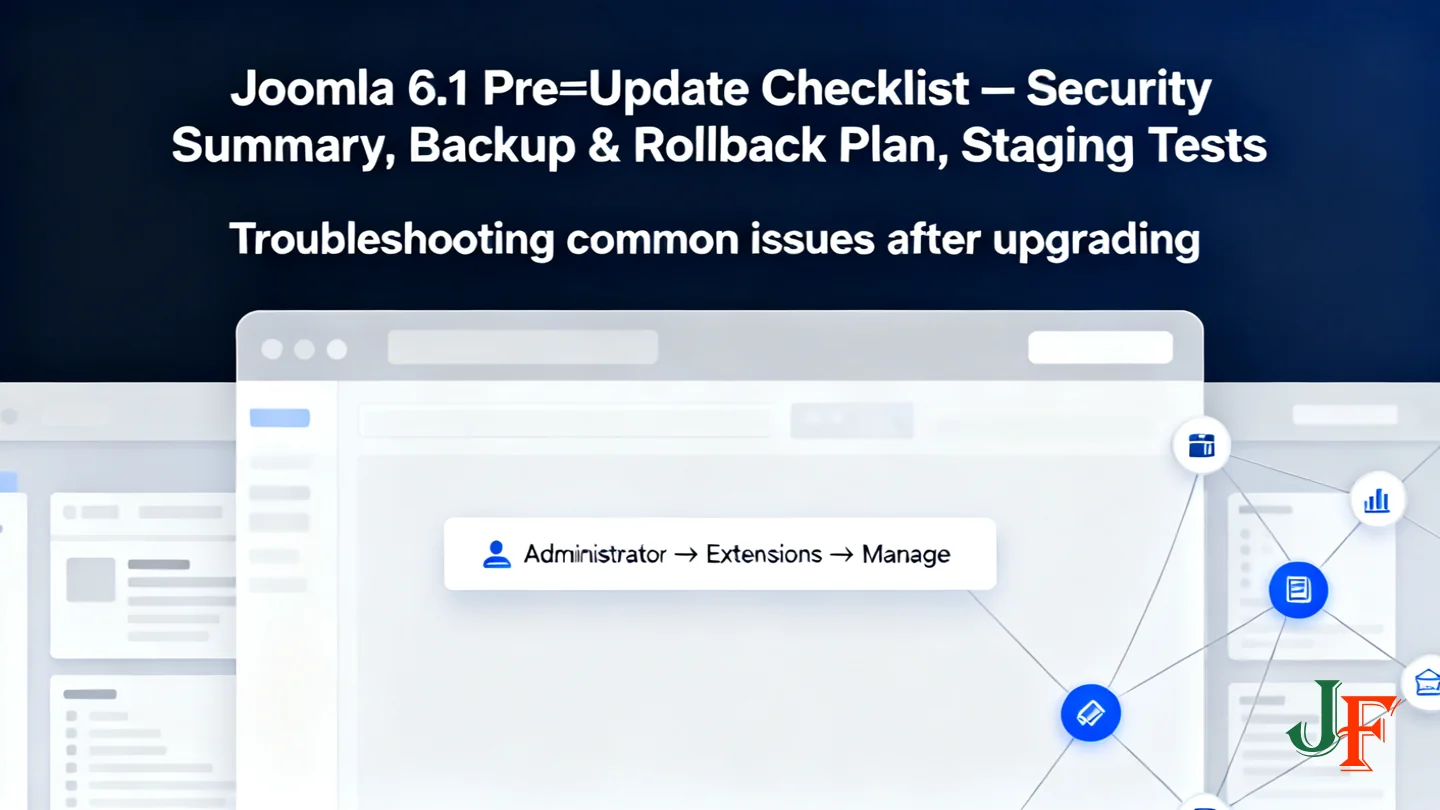 Troubleshooting Common Issues After Upgrading - Joomla 6 1 Pre Update Checklist Security Summary Backup And Rollback Plan Staging Tests