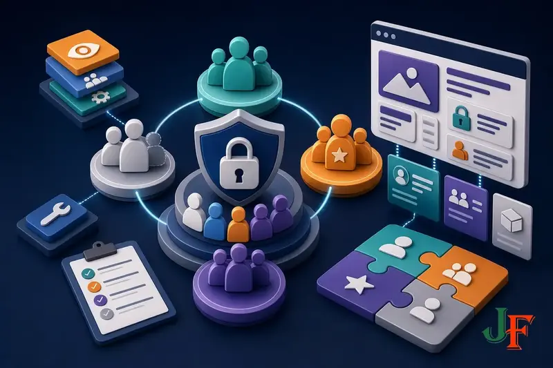 Conceptual editorial illustration representing Joomla Access Levels Explained: Public, Registered, Special, and Custom Groups through a clear Joomla-focused visual metaphor.