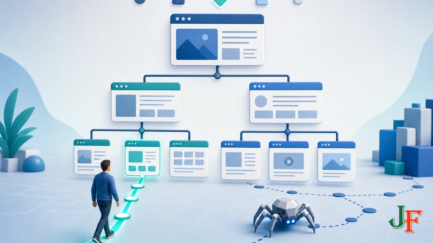 Organized menu hierarchy connecting visitors and crawlers to important pages through internal links and clear paths.